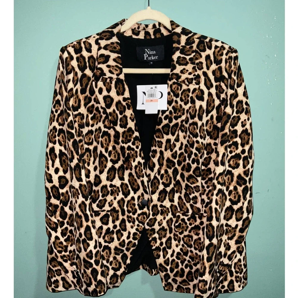 Nina Parker PRINTED BLAZER COLOR: Cheetah Brown SIZE: 2X NWT - Picture 10 of 11
